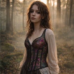 Fairy Grunge Patchwork Corset Top Bustier Dark Boho Alt Lace Up Festival Goth